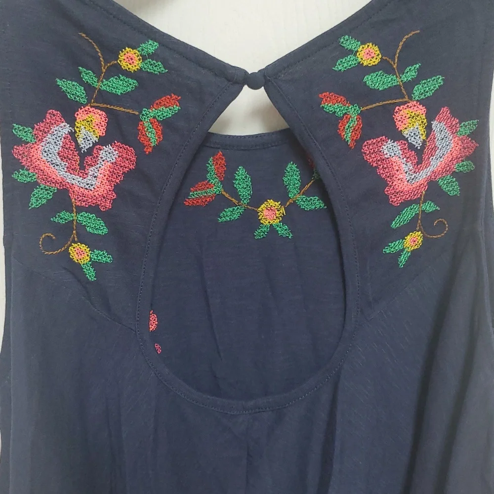 Free People Fun And Flirty Embroidered Top/Cobalt Blue Combo